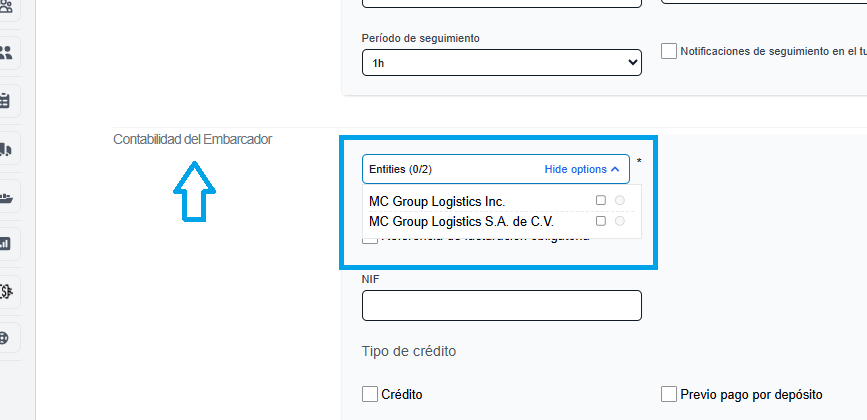 seleccion de entidades facturacion razones sociales en fleet rocket tms.png