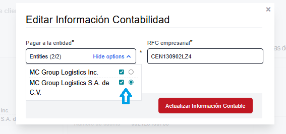 seleccion de entidades facturacion razones sociales en fleet rocket tms 4.png